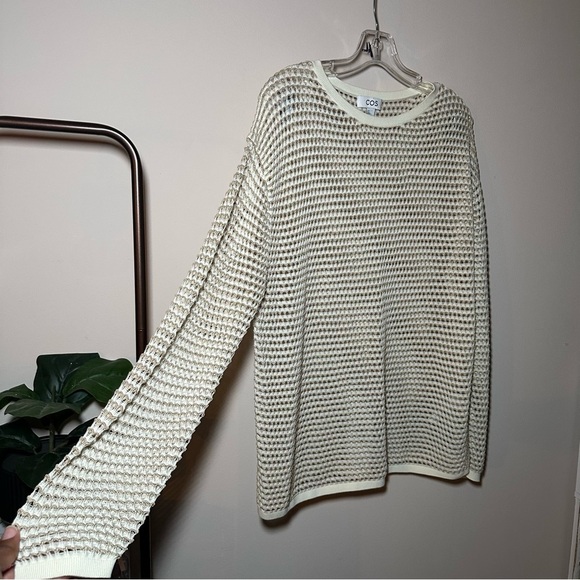 COS Cream Knit Fishnet Coverup Long Sleeve Tunic Sweater Size Small - Picture 8 of 15